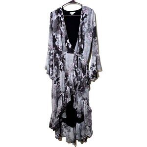 Bar III Wrap Dress M Witchy Gothic Ruffle Bell Sleeve Tie-Dye Whimsigoth Femme